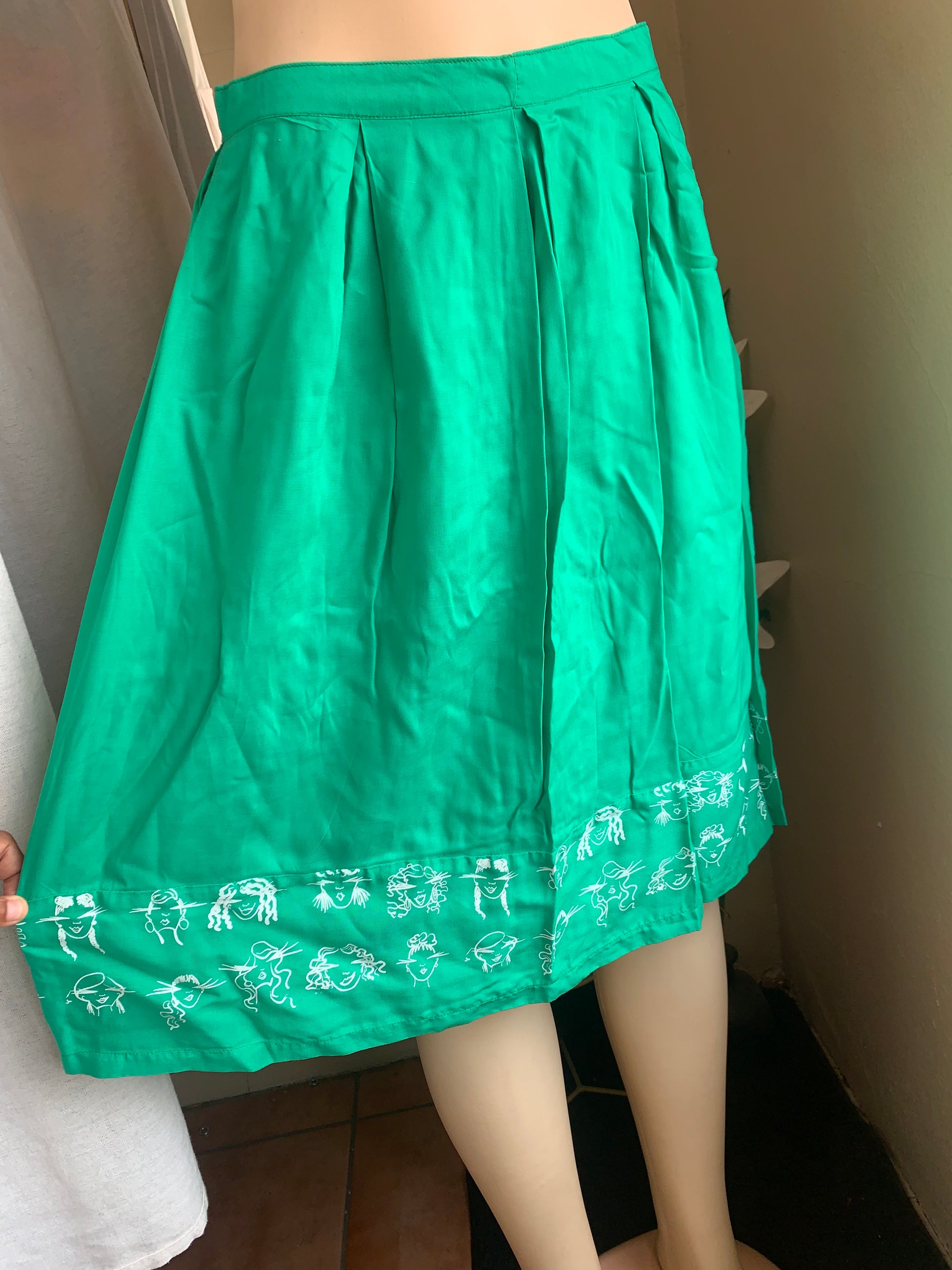 Teal Jamaican made printed A-line skirt ,,, s