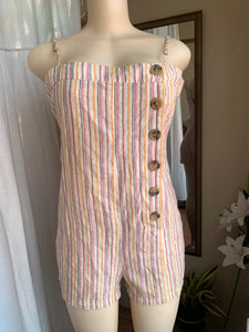 Cotton stripe romper with side buttons ~~~ s ,,,