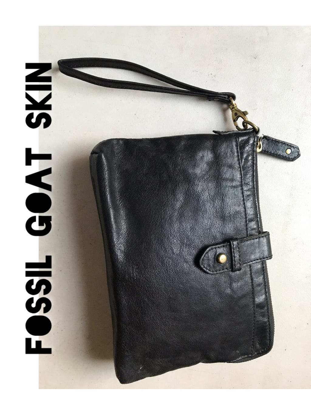 Fossil Goat Hide Leather Wristlet Bag ''' Black