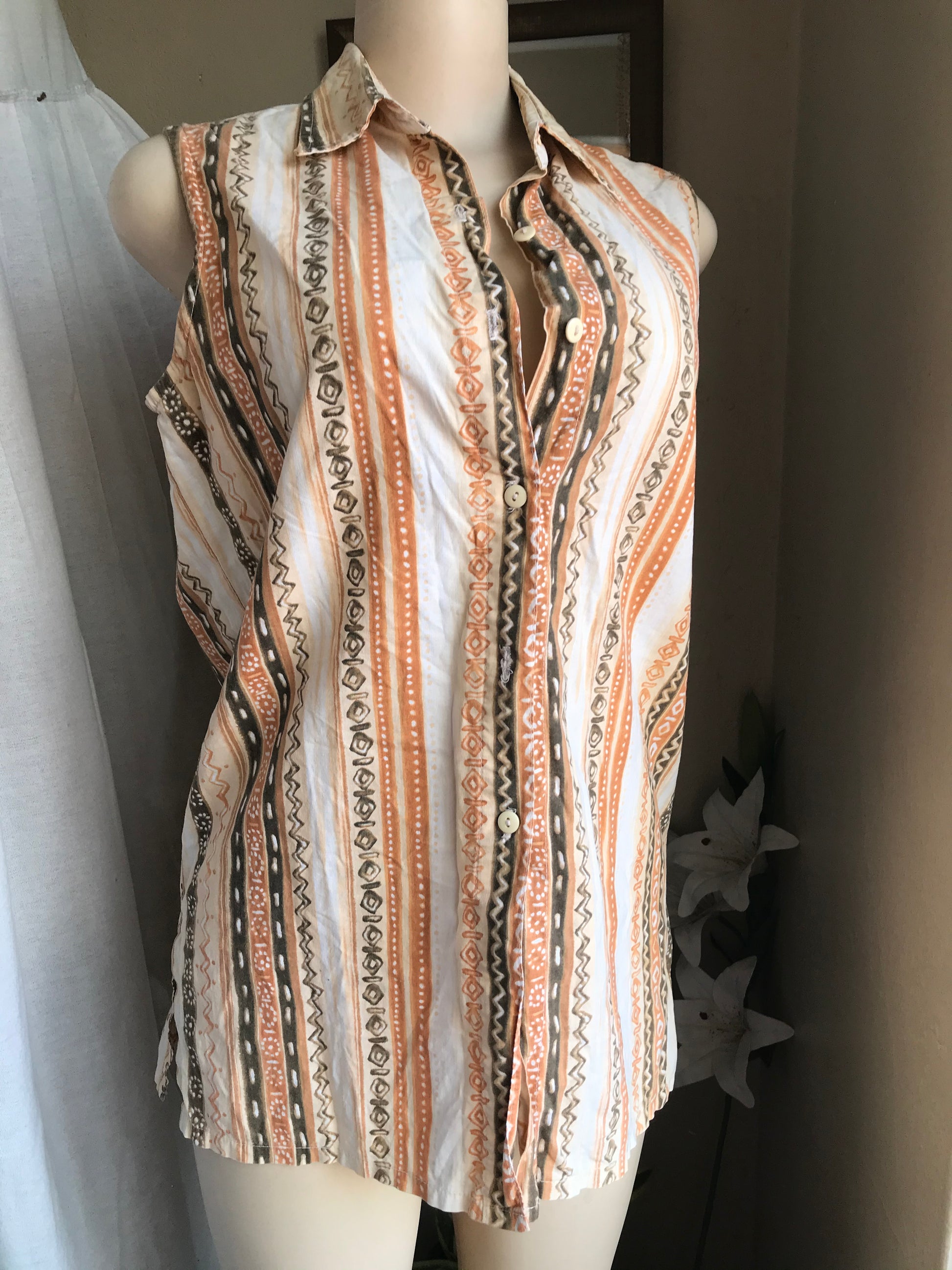 Vintage Tribal print cotton sleeveless button up … fits up to L,,,