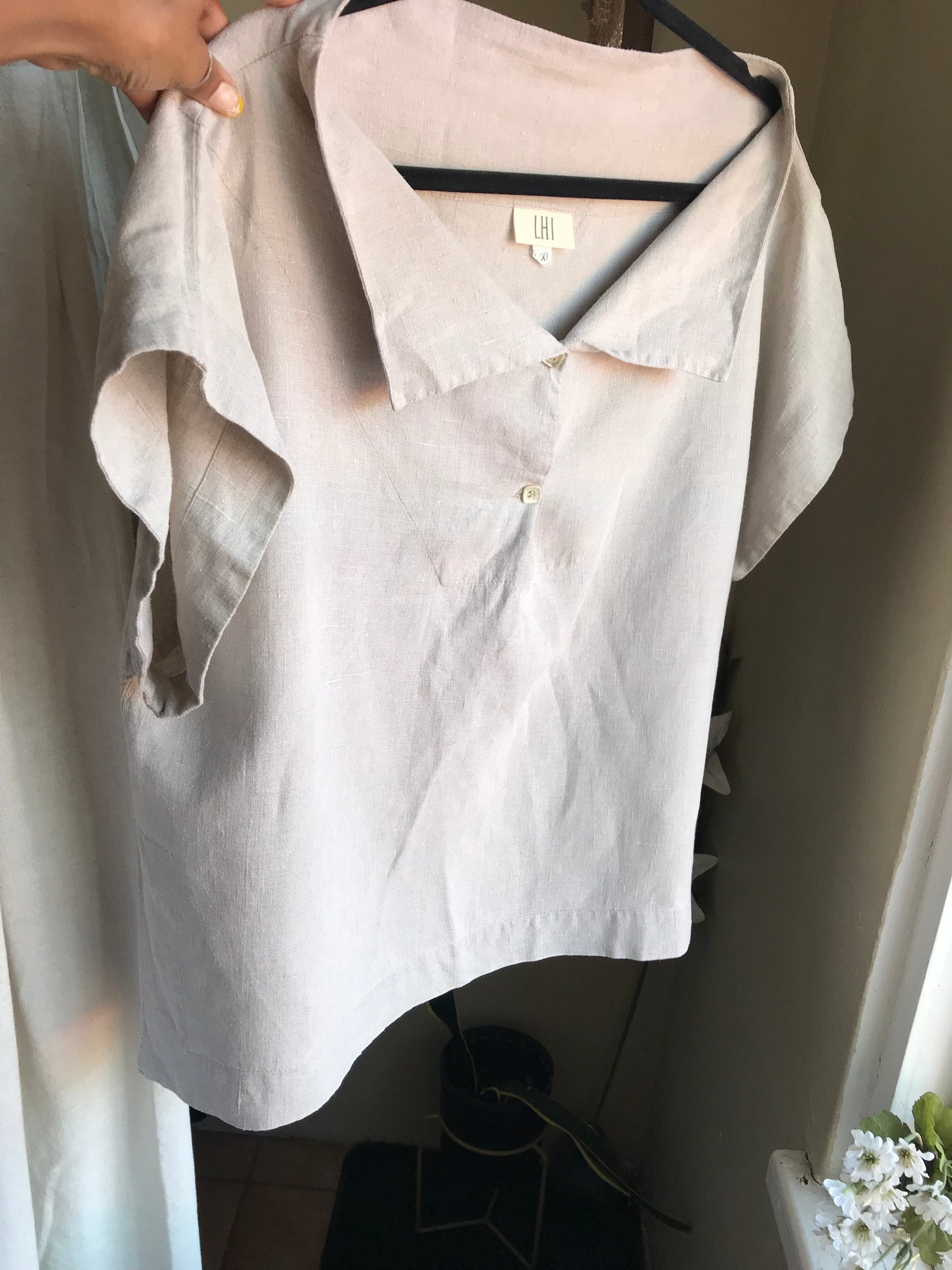organic oatmeal short sleeve blouse napkin neckline /xl : 2x to 3x