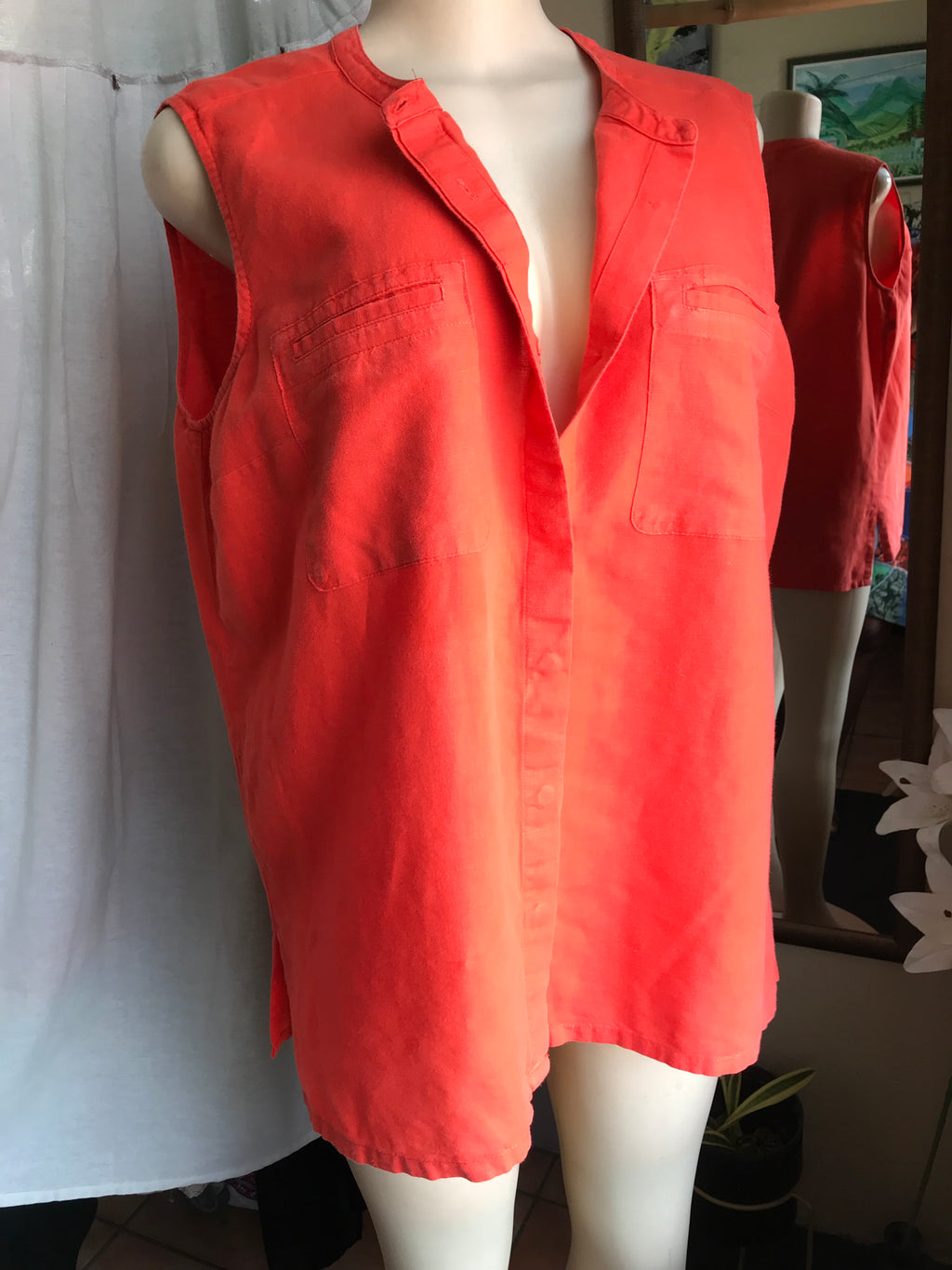 retro red cotton blend sleeveless button shirt with pockets ... /xl