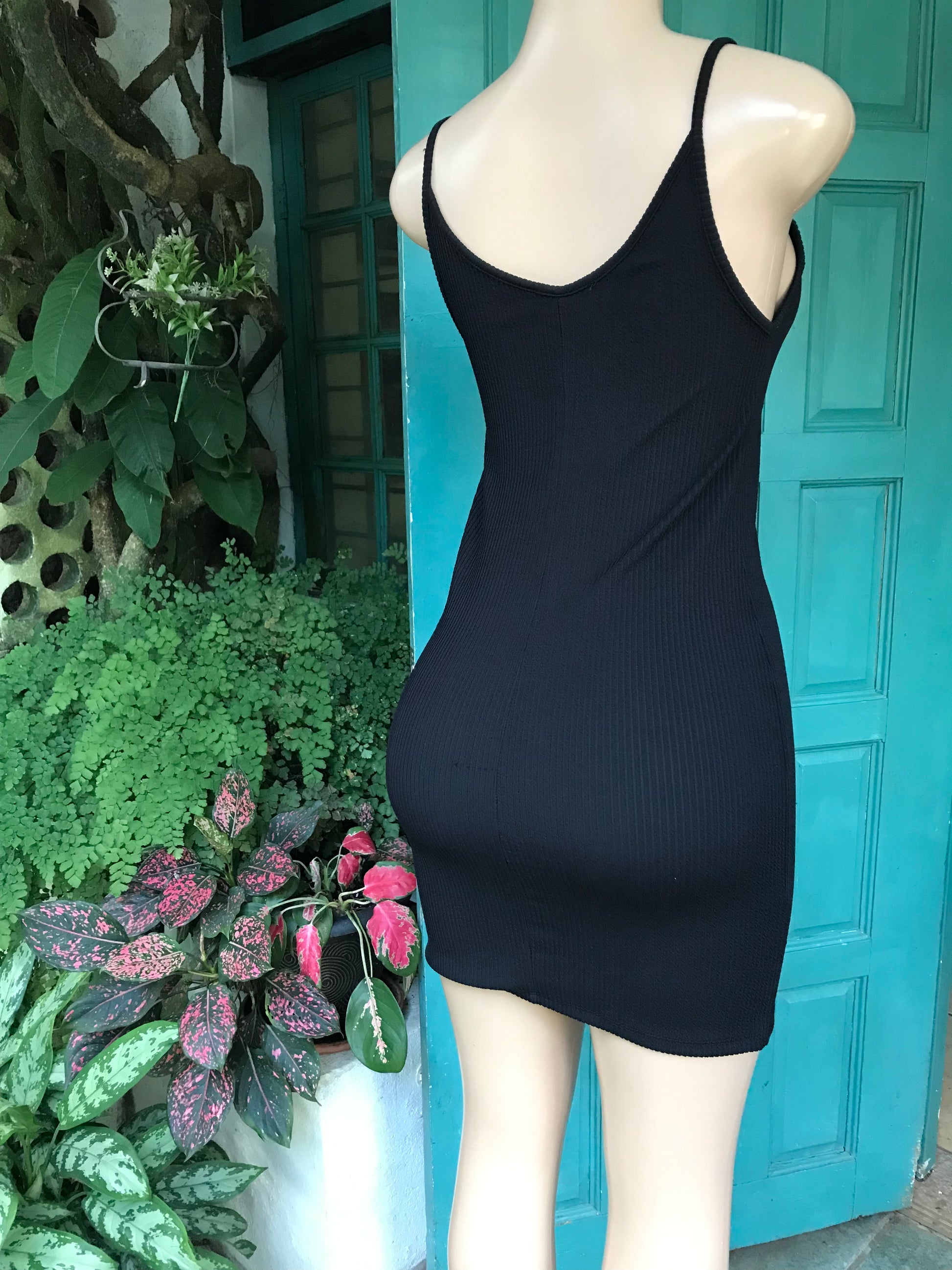 Black Zip down spaghetti dress ribbed mlll