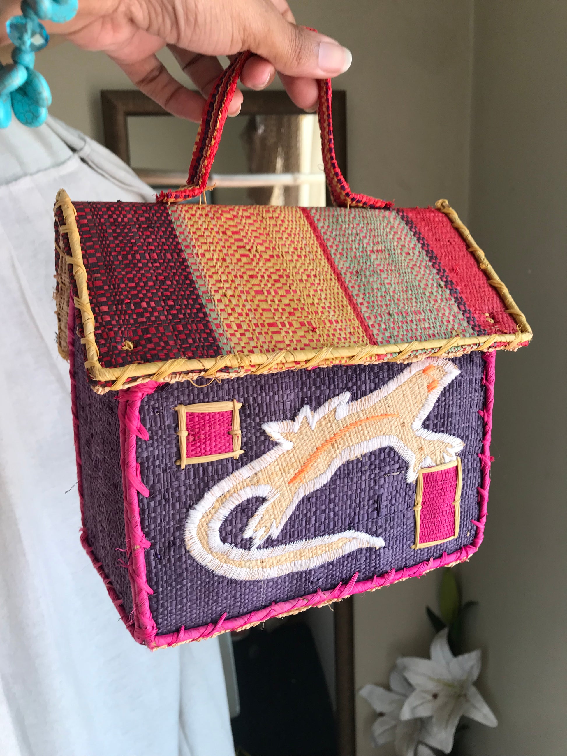 woven artisan house shape bag Guadeloupe