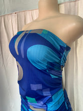 Load image into Gallery viewer, Retro style strapless Multi blue tube mini ruche party dress /s ^^^lll
