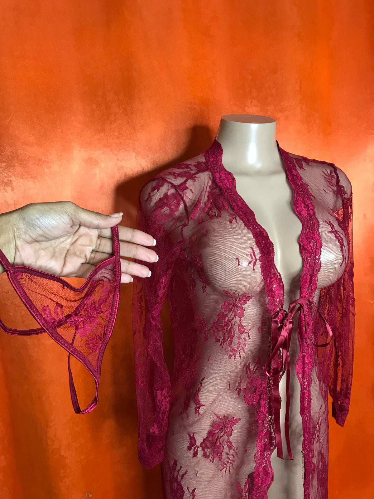 New Red lace robe lingerie . S (can fit M)