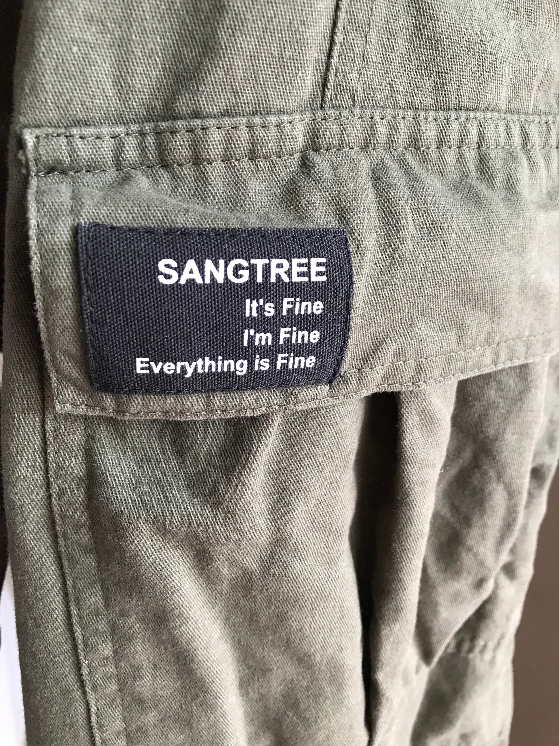army green positive affirmation cargo pants /xl:2x