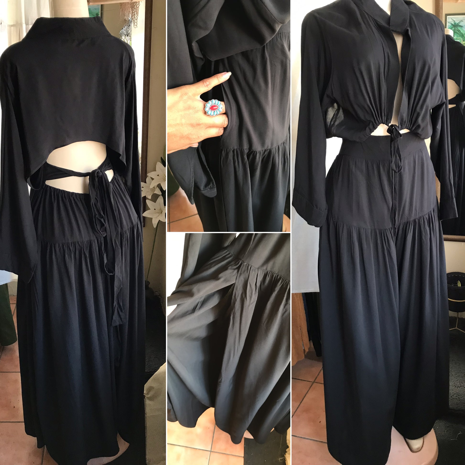 New tag black slit leg wide jumpsuit front tie ~~~ /xl