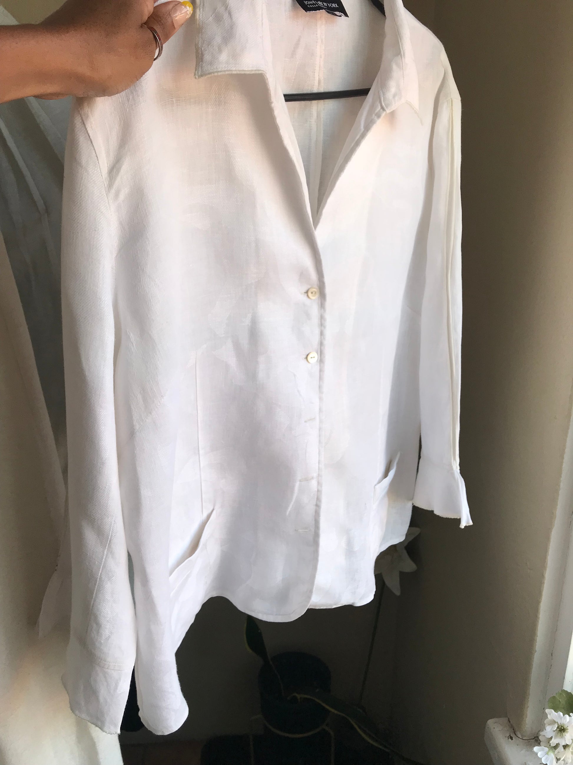vintage Jones NY white organic jacket / overshirt with pockets and leaf emboss... /xL ^^^