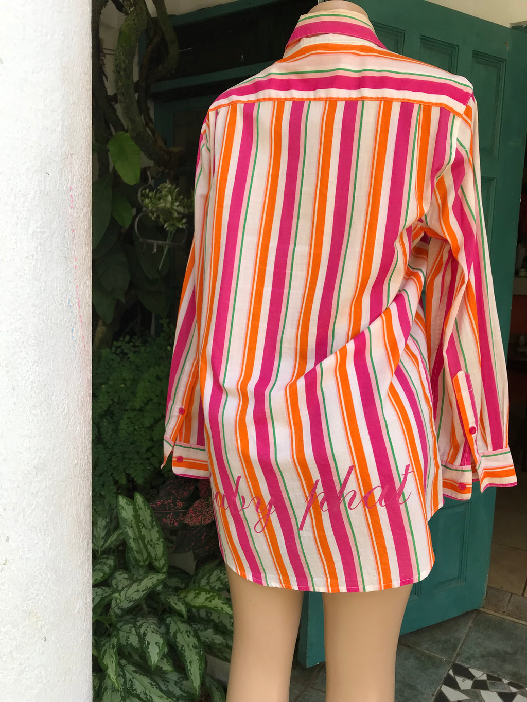 Baby phat retro organic candy stripe button blouse long...L