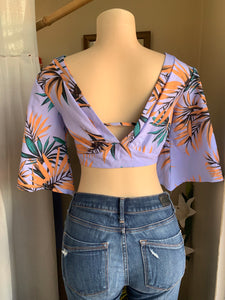 Purple/ blue palm printed crop top with front tie … s/m