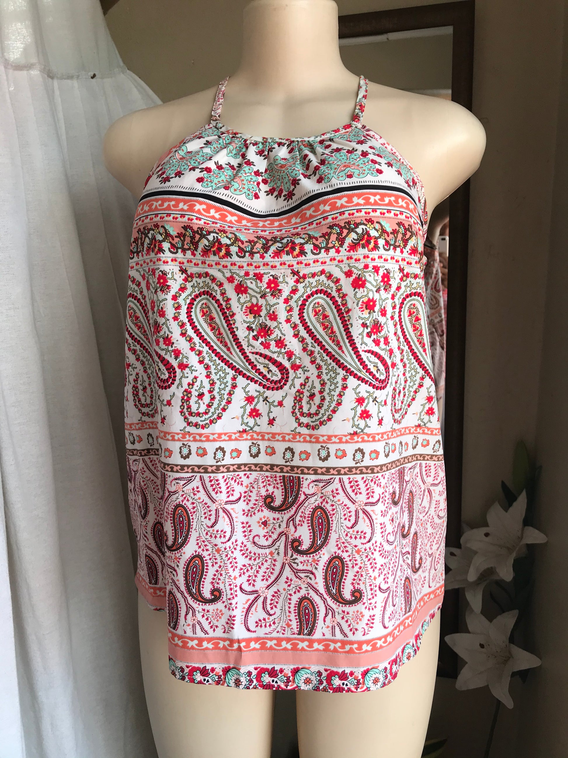 Paisley high neck cami top … M