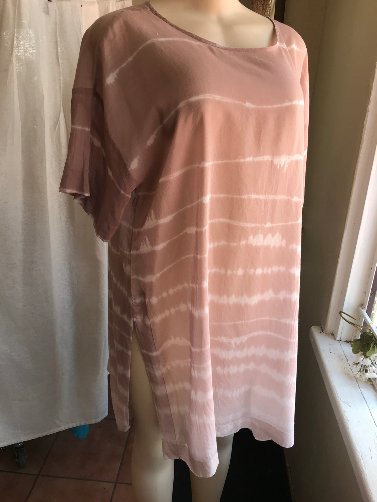 peach tie dye organic shirt dress
