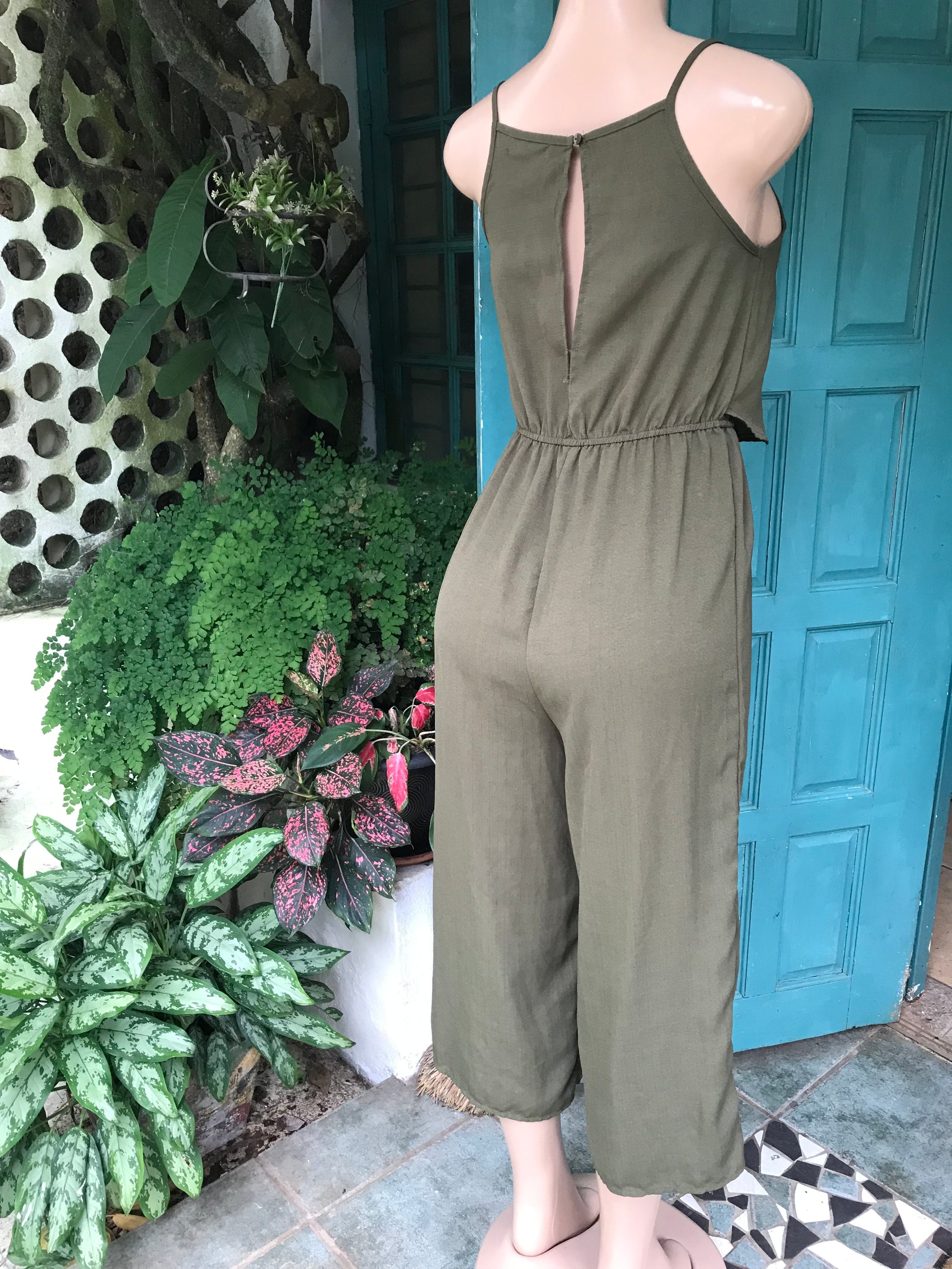 Army green jumpsuit ~~~S-M