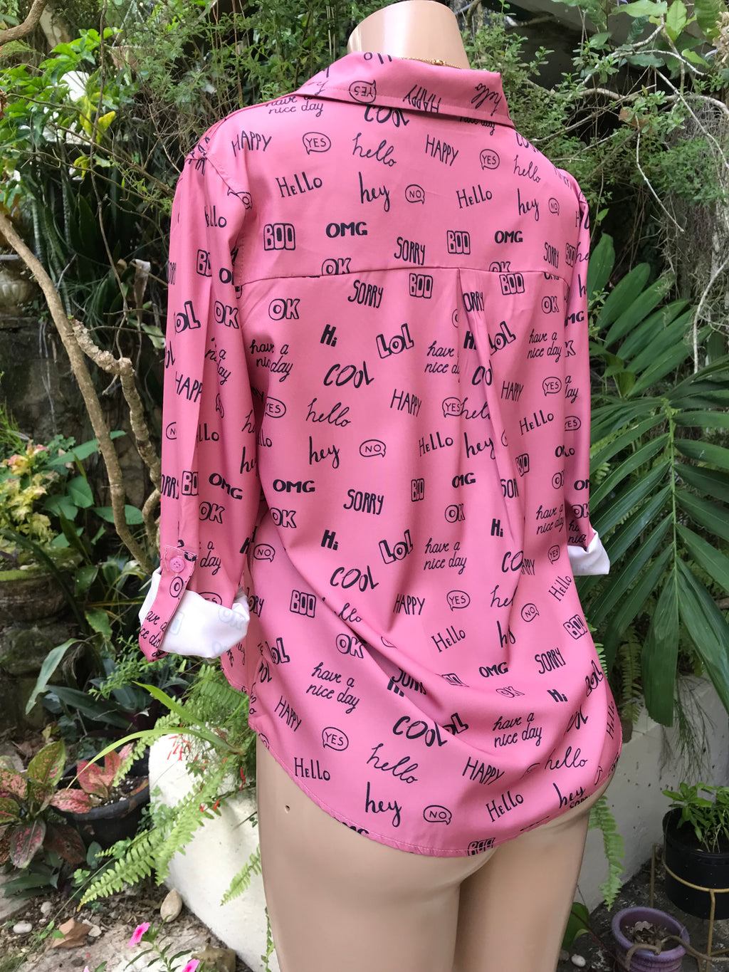 New Blush Speech Graphic Button Shirt ... Large