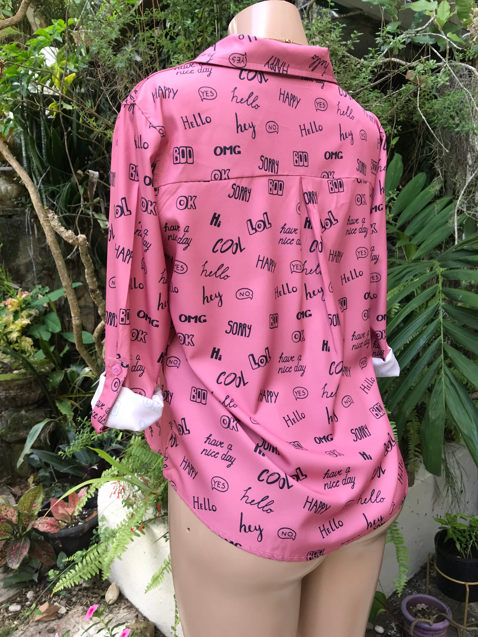 New Blush Speech Graphic Button Shirt ... Large