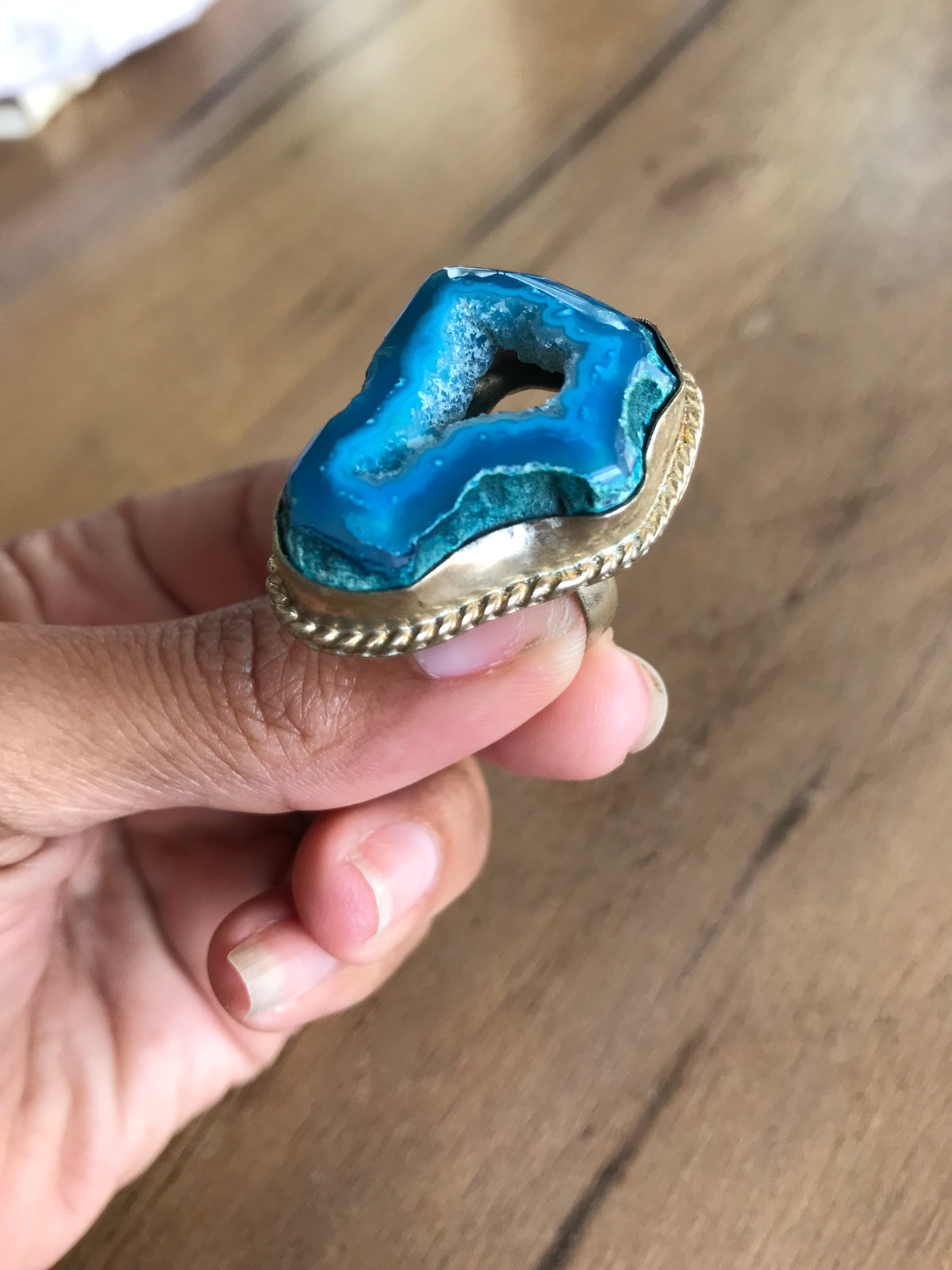 Sterling silver blue geode ring size large