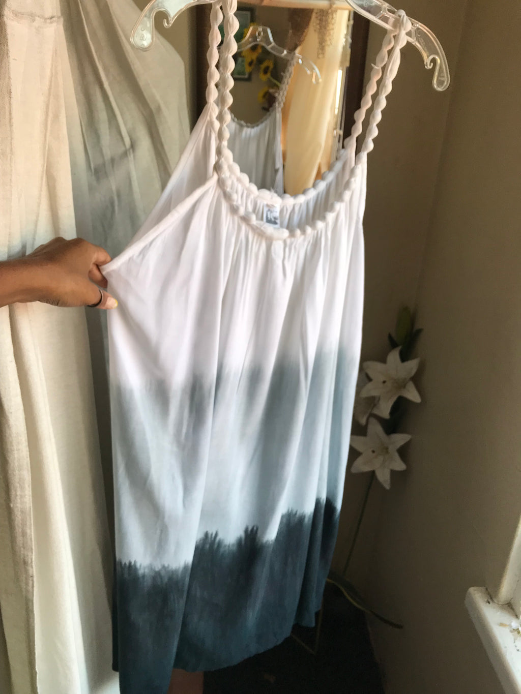 white organic island dip dye dress notched straps . one size