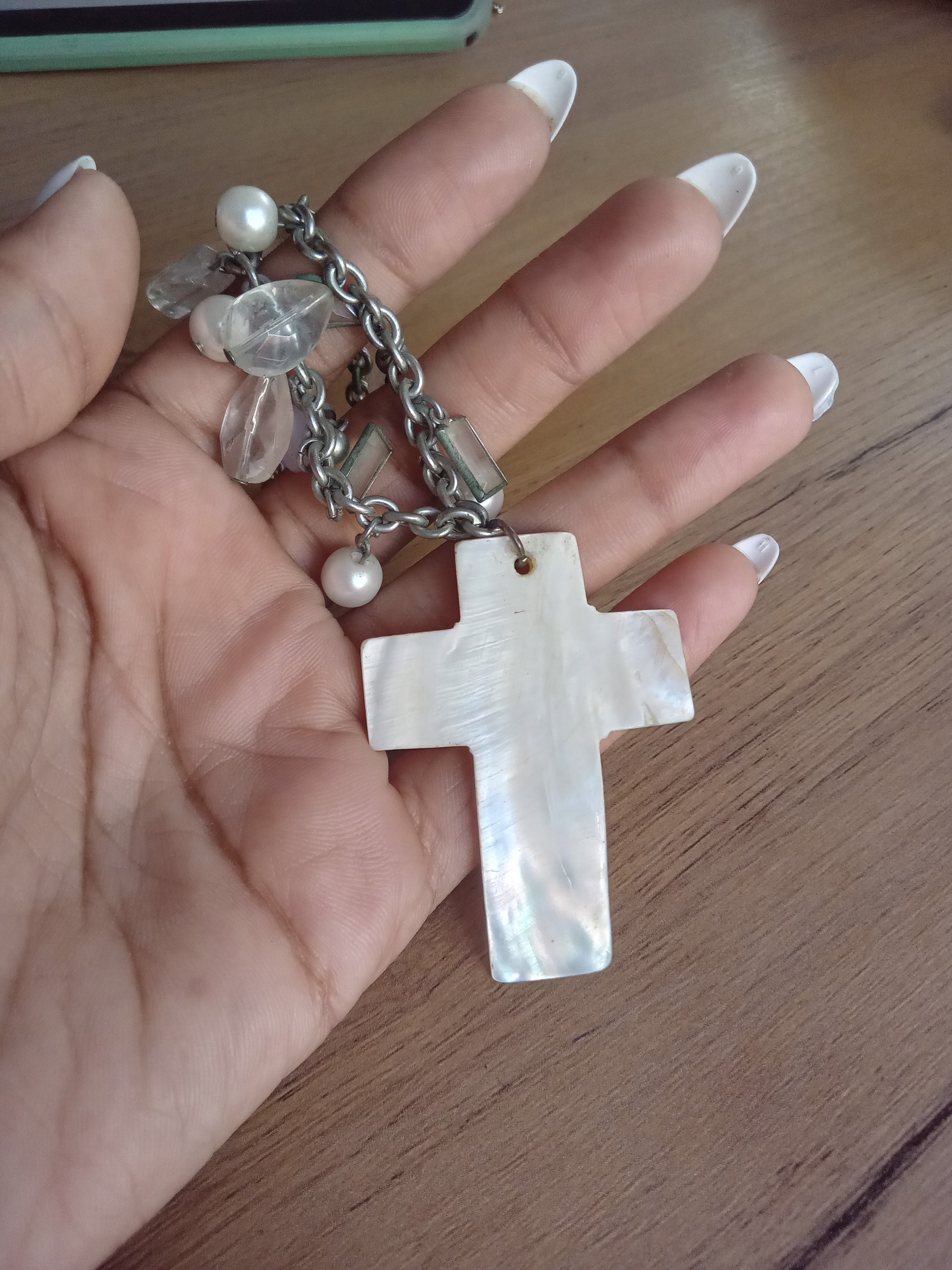 Abalone shell cross pendant large (with necklace)