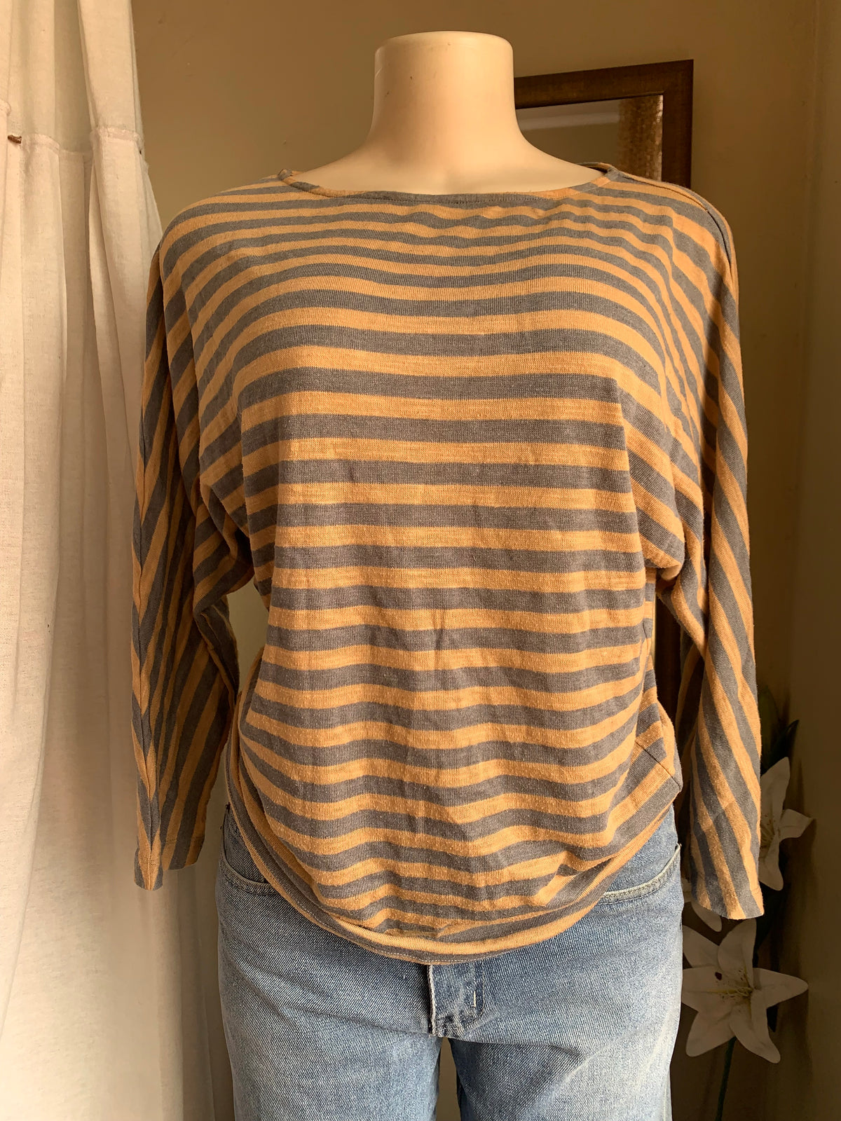 cream stripe long sleeve top … s