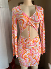 Load image into Gallery viewer, Funky retro style printed dress with torso cutout  s
