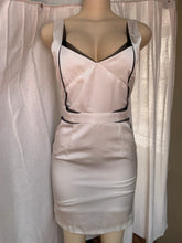 Load image into Gallery viewer, White satin mini dress with black lace trim /Mlll
