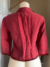 Load image into Gallery viewer, 100% Silk burgundy shirt with velvet beaded detail lining … M
