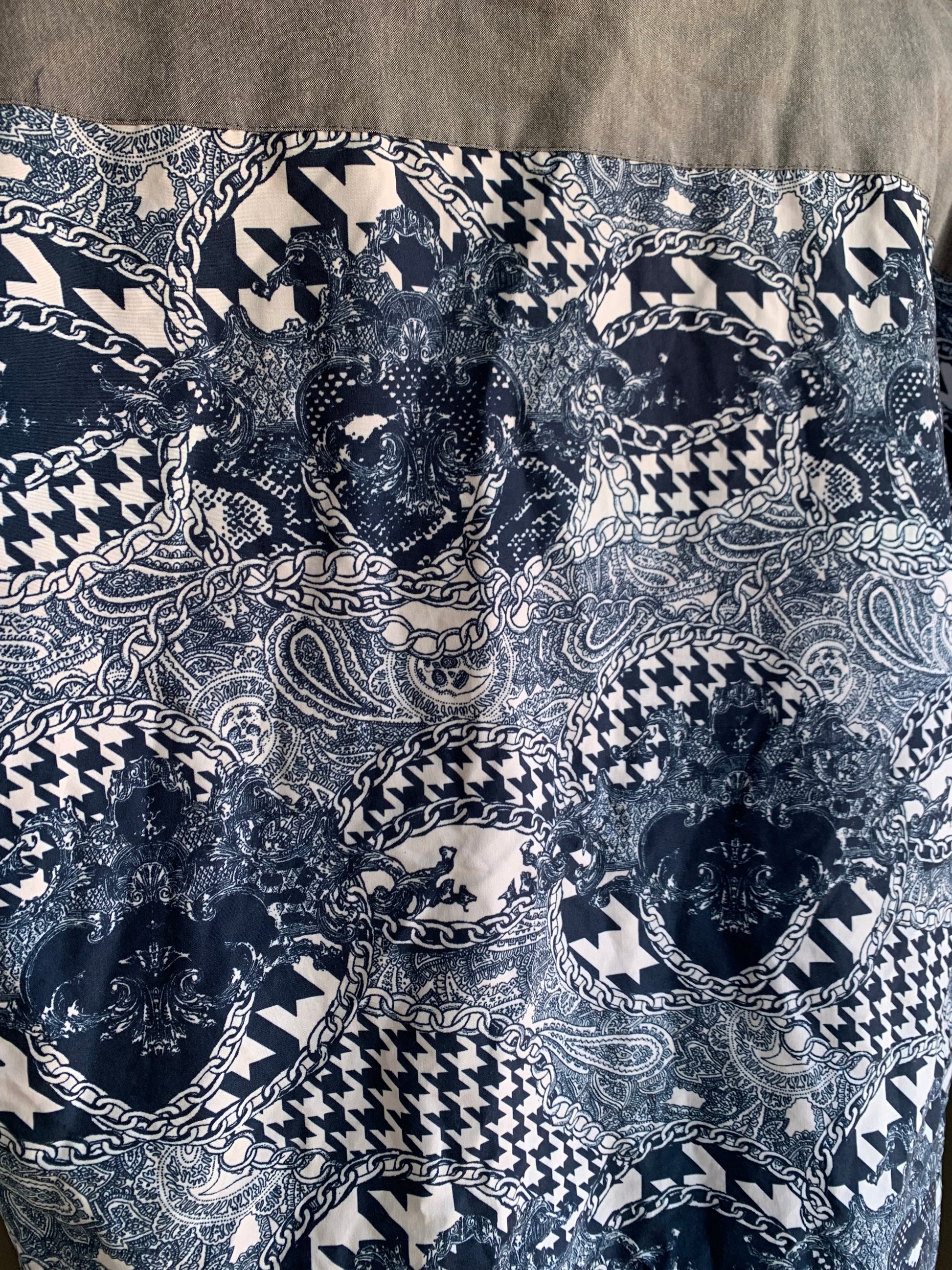 vintage blue print mens shirt with grey details … /XL