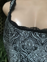 Load image into Gallery viewer, vintage black and silver ornate pattern sleeveless top... /XL
