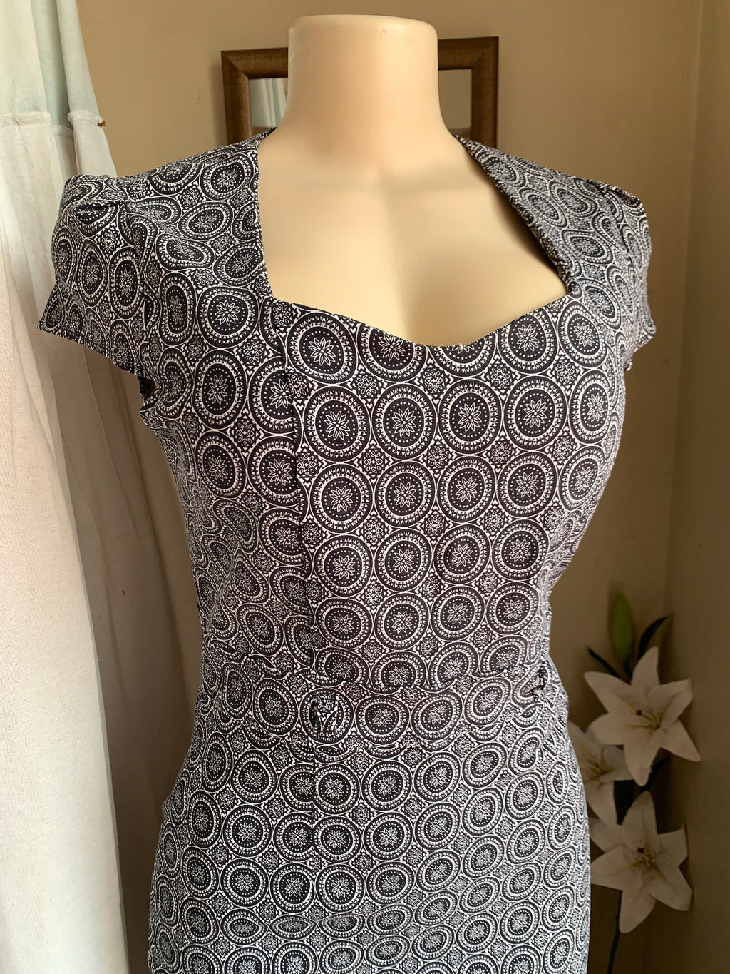 Black+White professional print dress M