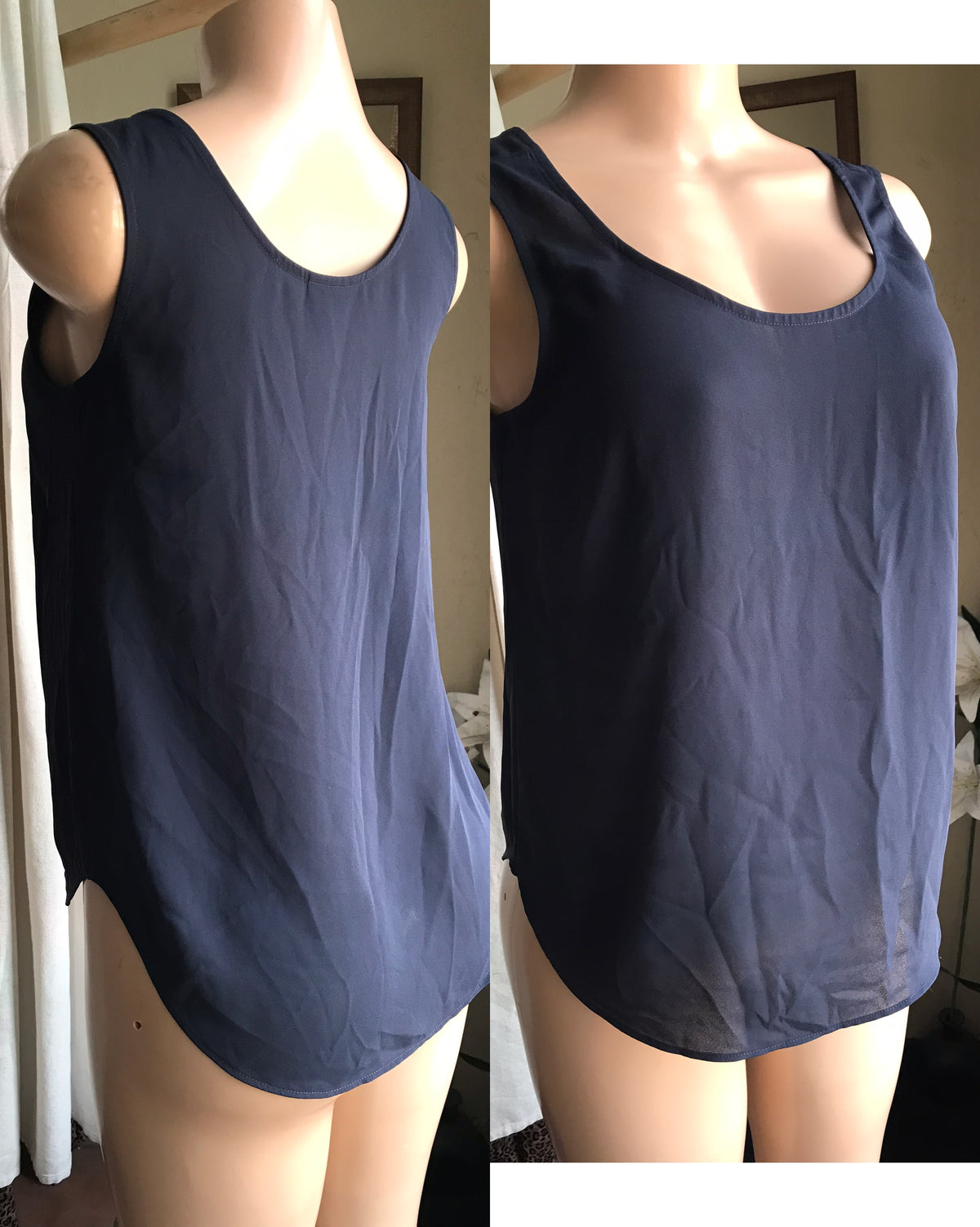 navy blue sleeveless work blouse ... m