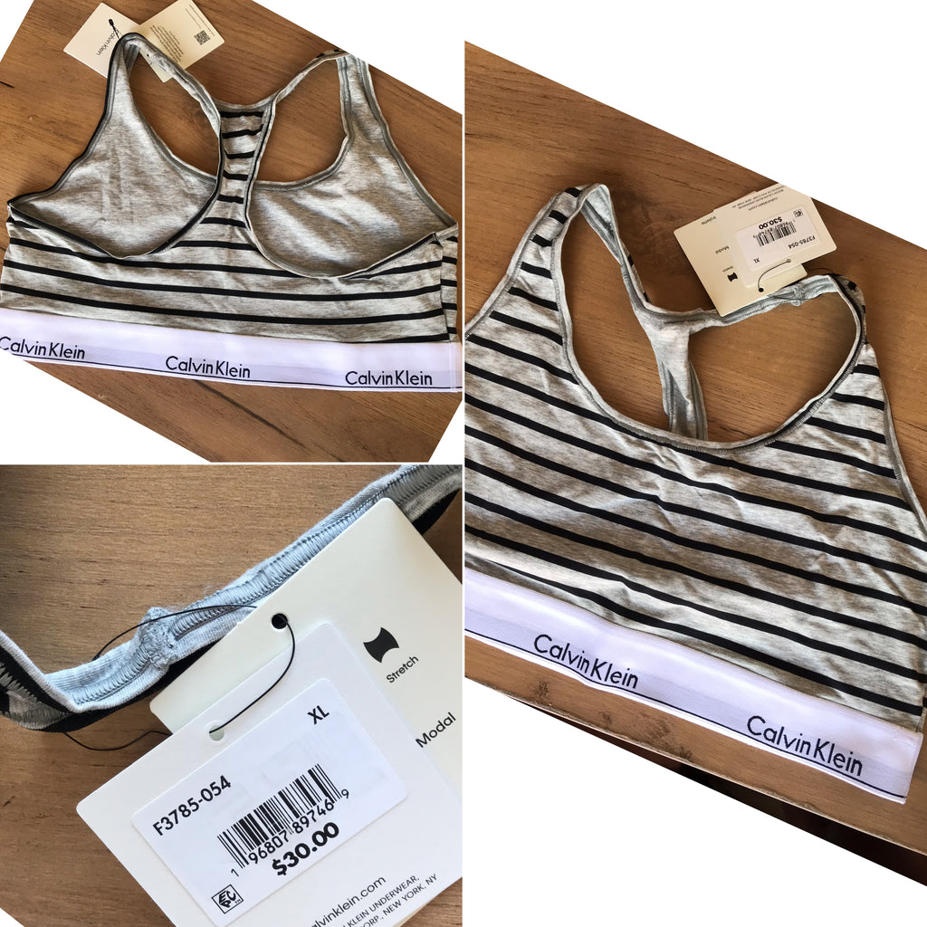 new tag Calvin Klein underlined bralette grey stripe .../XL