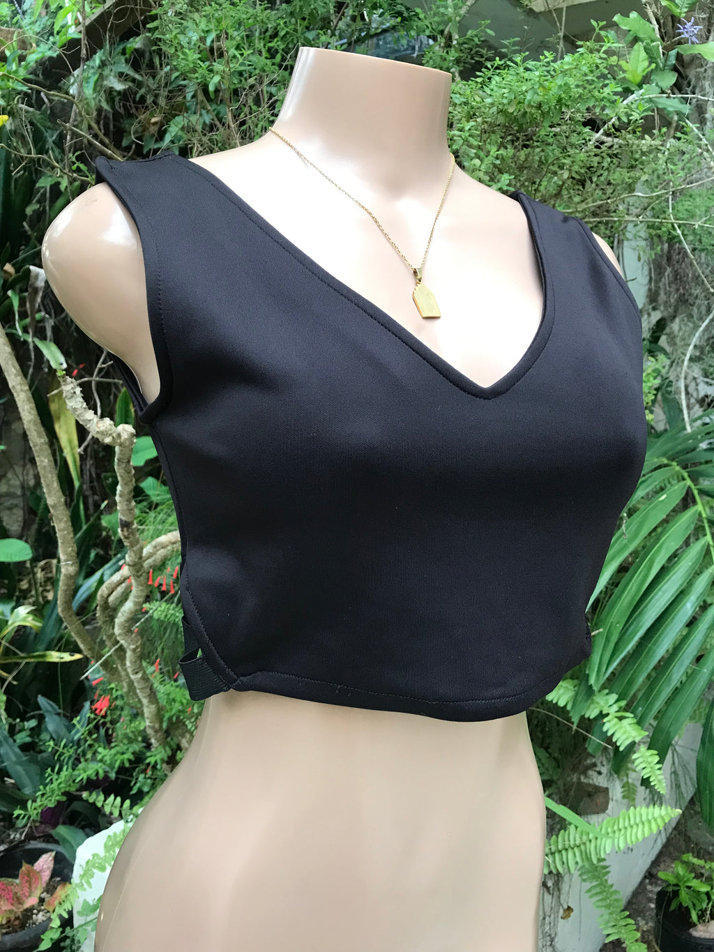 Black Peekaboo Crop Top Elastic Detail ... M/Large