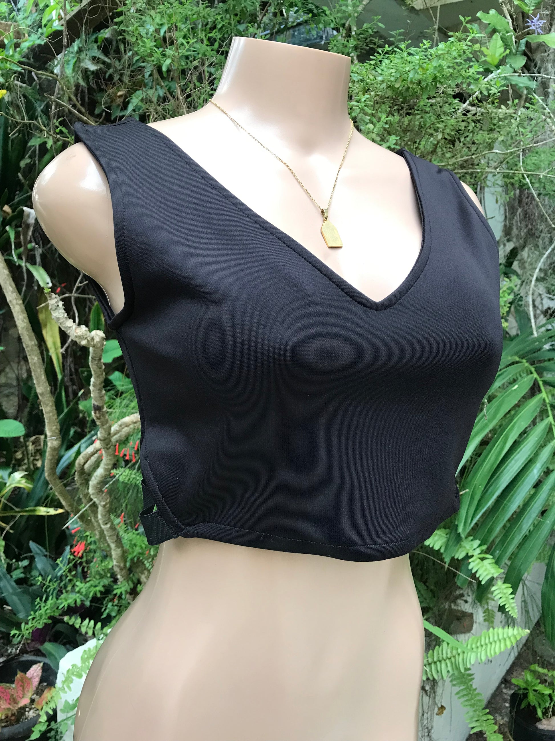 Black Peekaboo Crop Top Elastic Detail ... M/Large