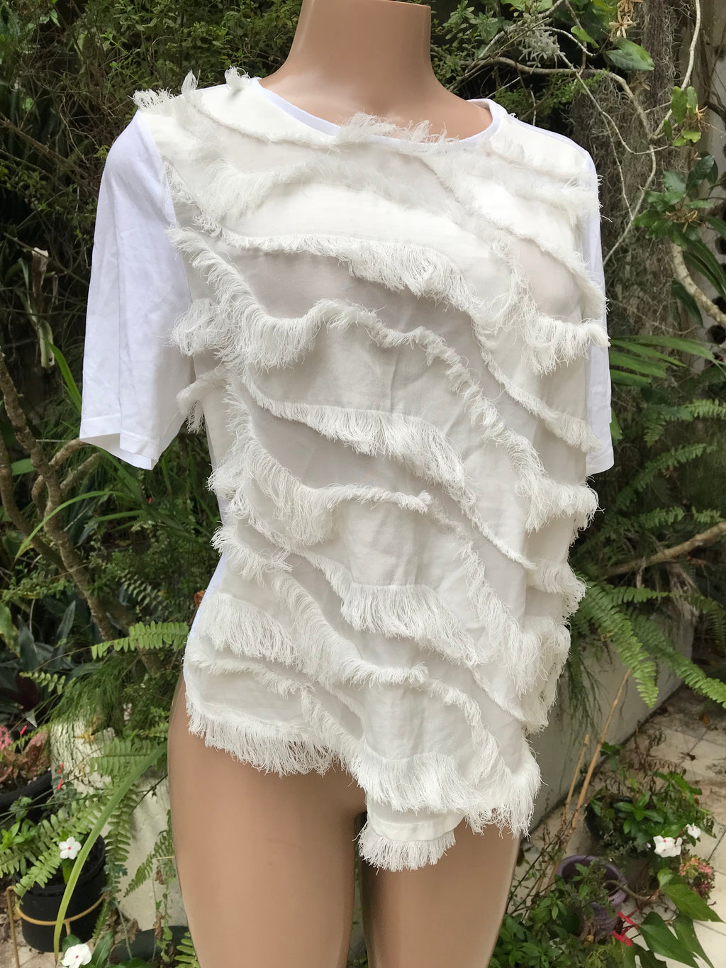 river island white 100% cotton fringe top ... Large ,,,