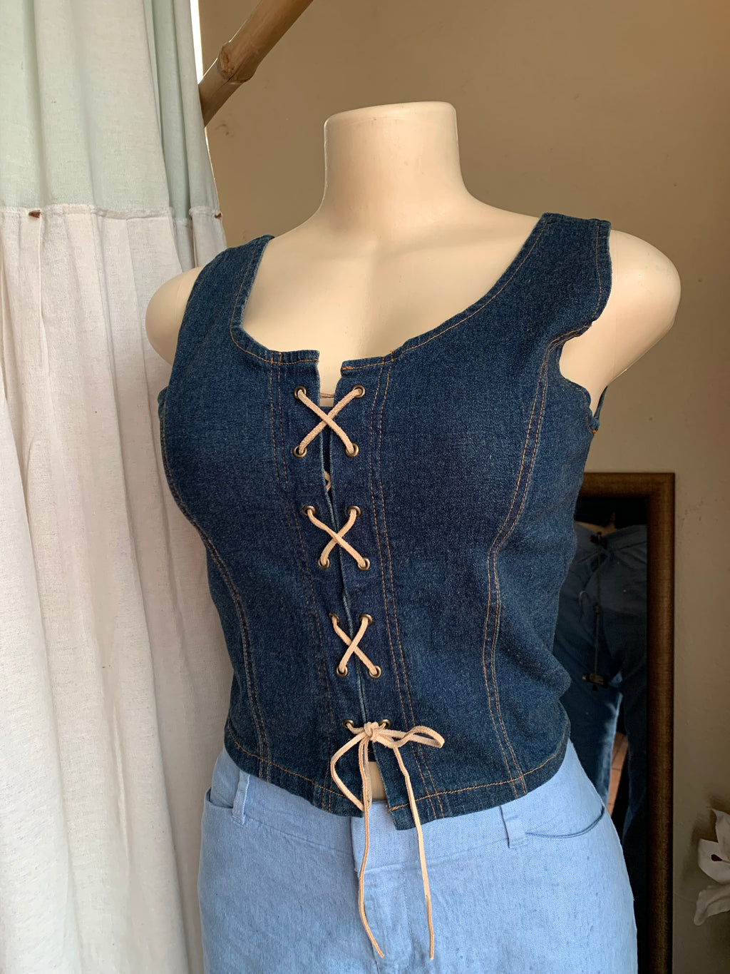 Retro Denim lace up top with back zipper … M-L