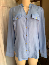 Load image into Gallery viewer, Baby blue button down shirt with gold buttons … M ,,,
