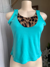 Load image into Gallery viewer, New Tag turquoise tank top with cheetah detail. Locally made… M
