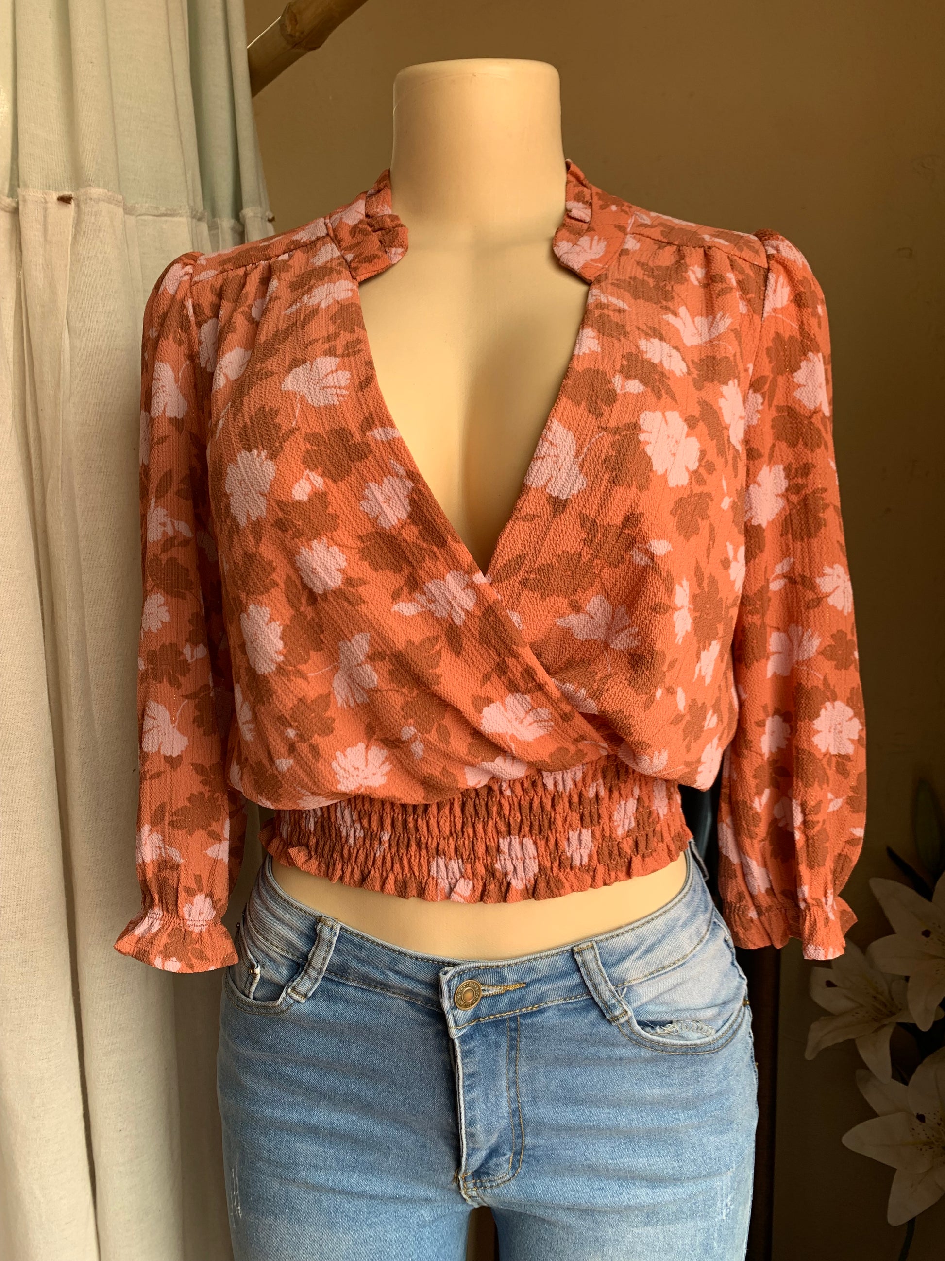 Orange Blush pink patterned blouse... s