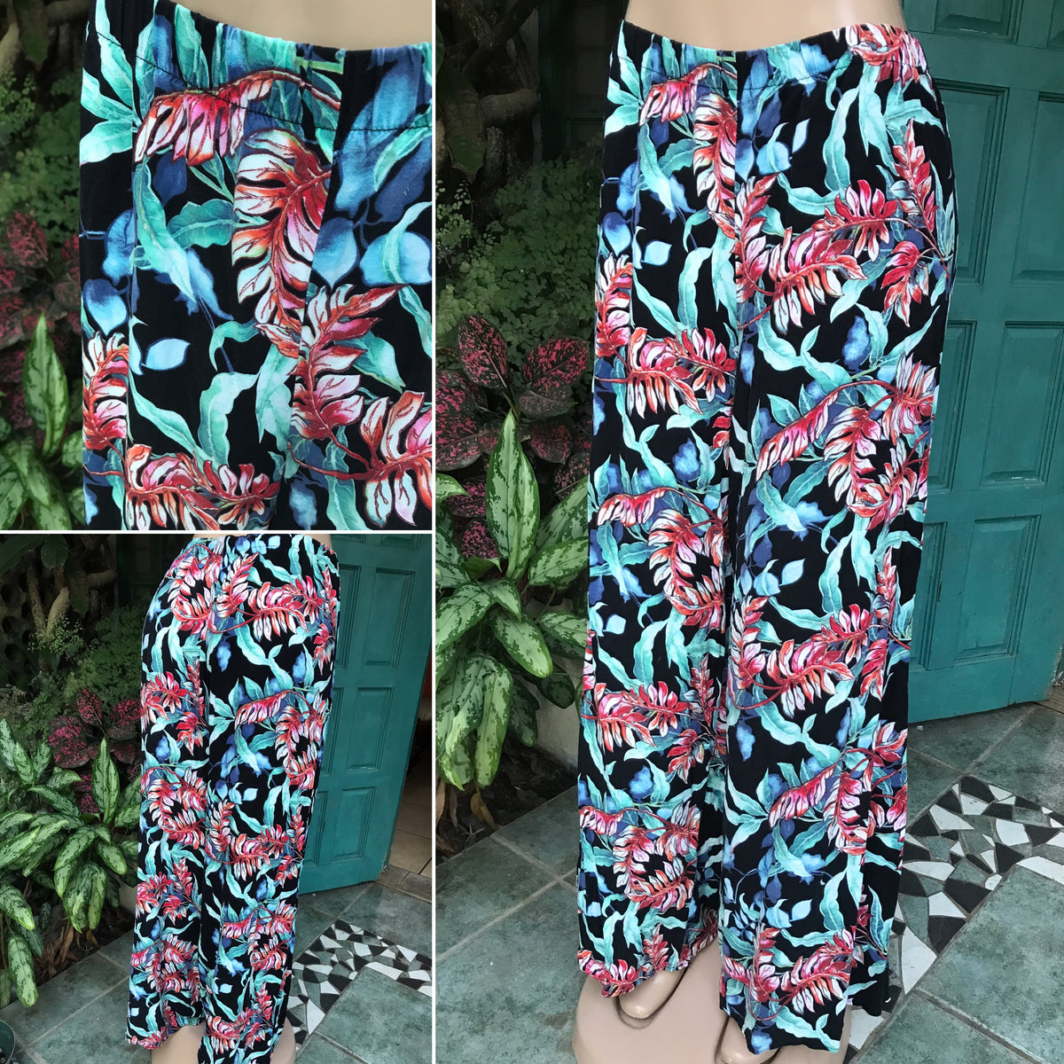 black tropical floral palazzo pants ::: L