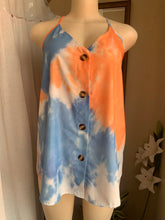 Load image into Gallery viewer, Blue and Orange tie dye cami top with center buttons … /XL : 2x
