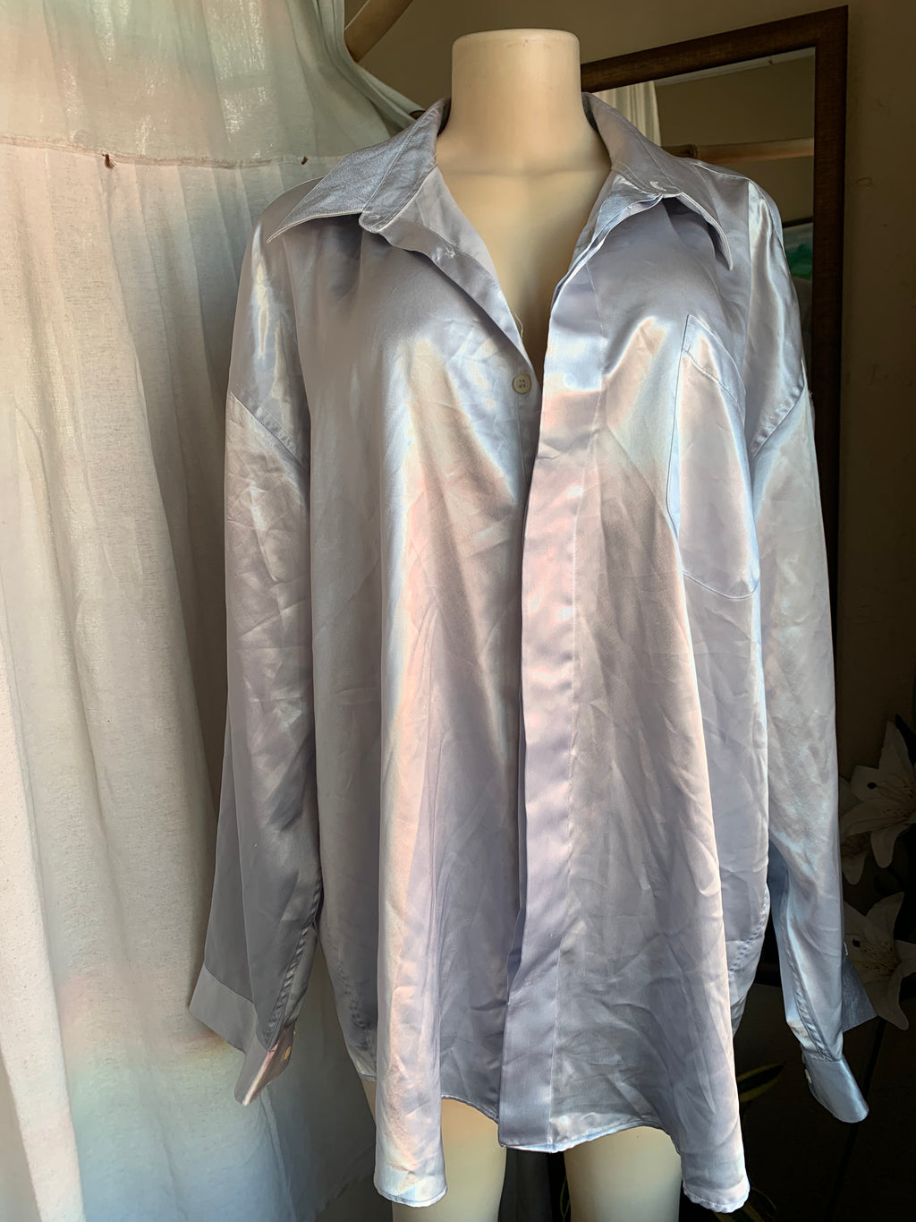 vintage Metallic silver Men’s occasion shirt … Size 18 /xl : 2x