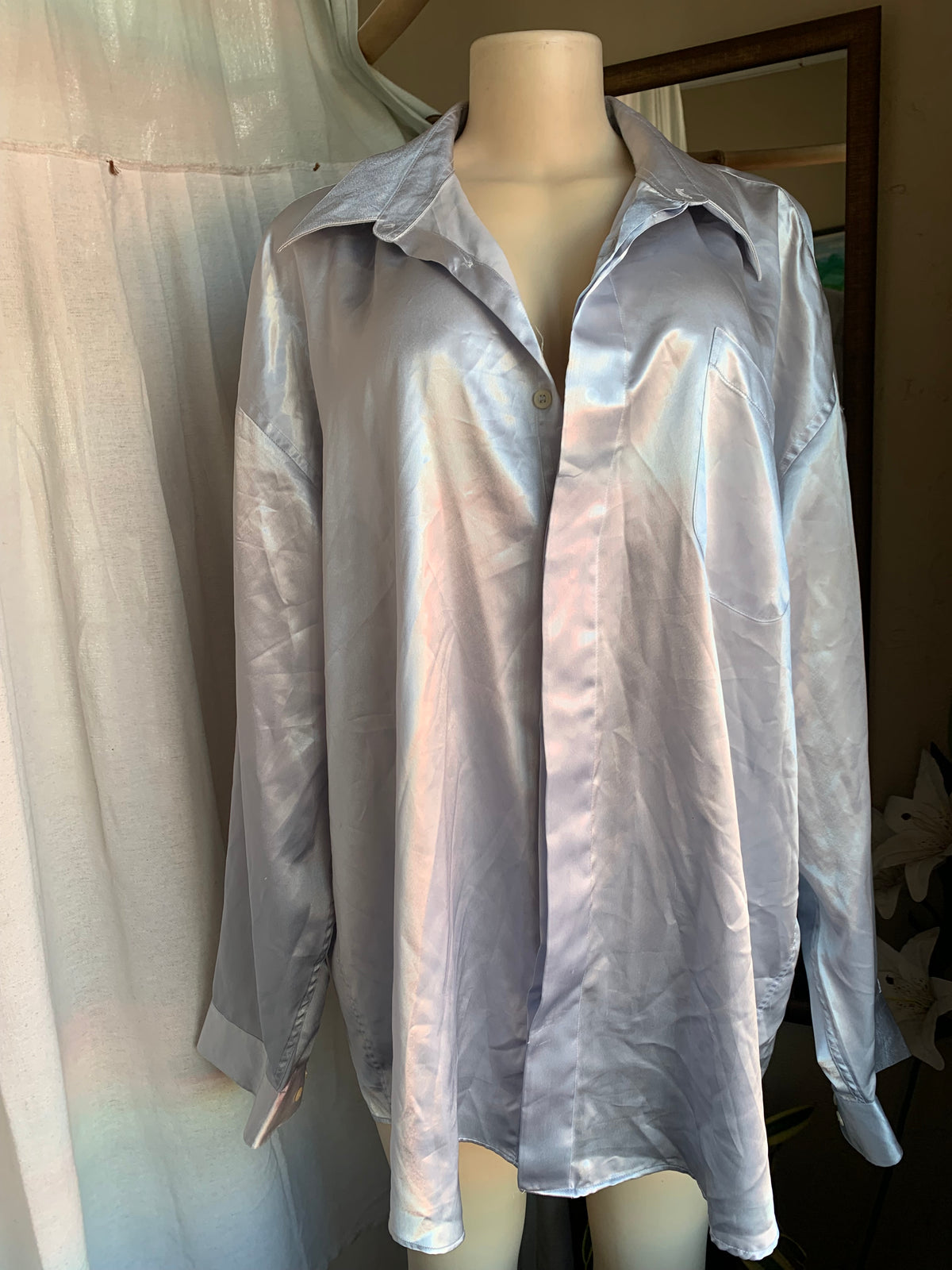 vintage Metallic silver Men’s occasion shirt … Size 18 /xl : 2x