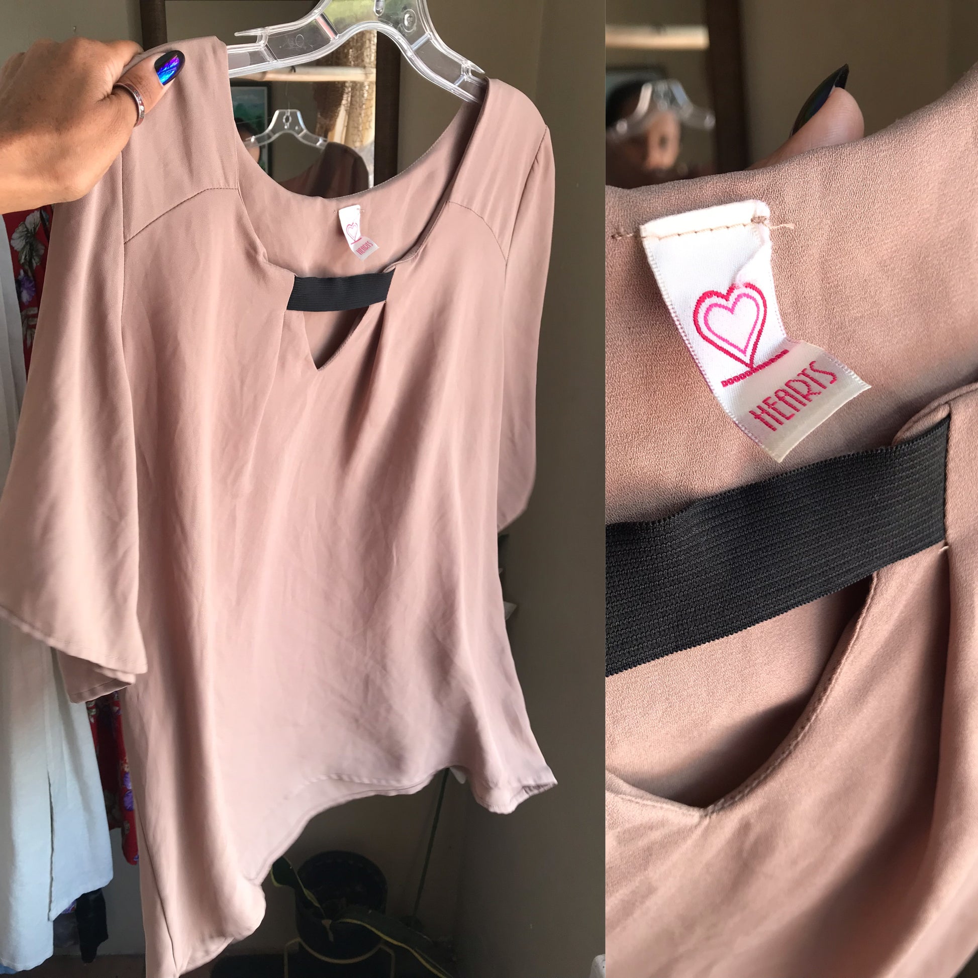 pewter brown work keyhole blouse ... L