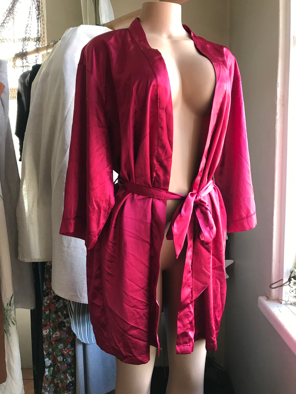 silky deep red night robe  XL