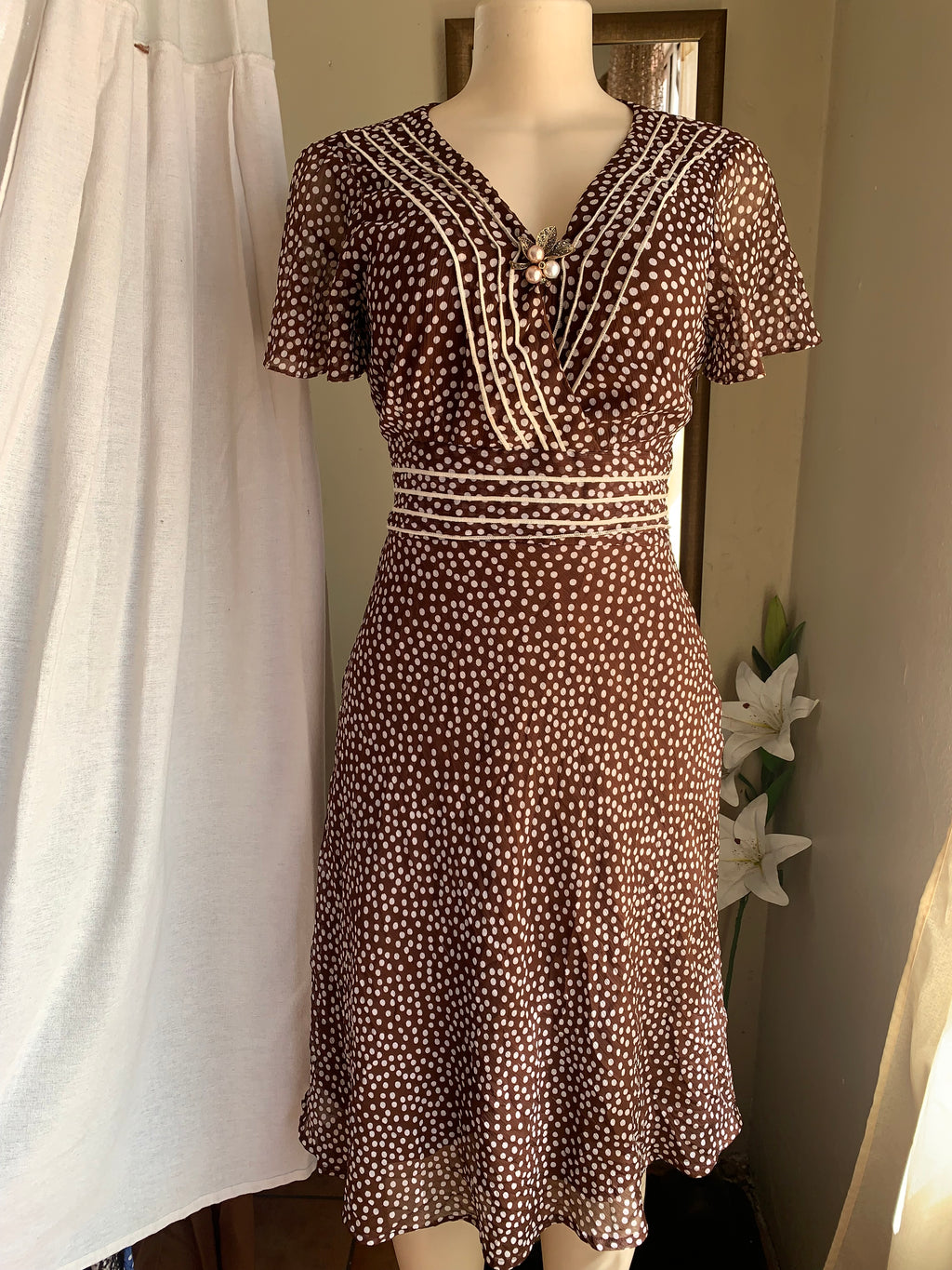 retro brown print dress m