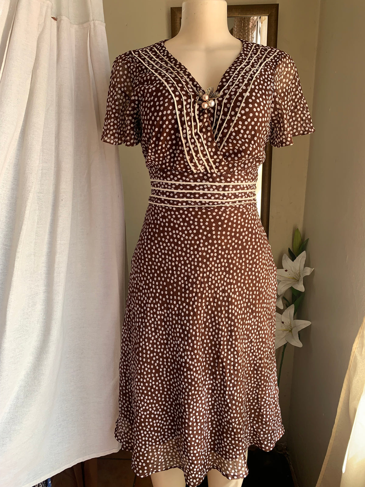 retro brown print dress m