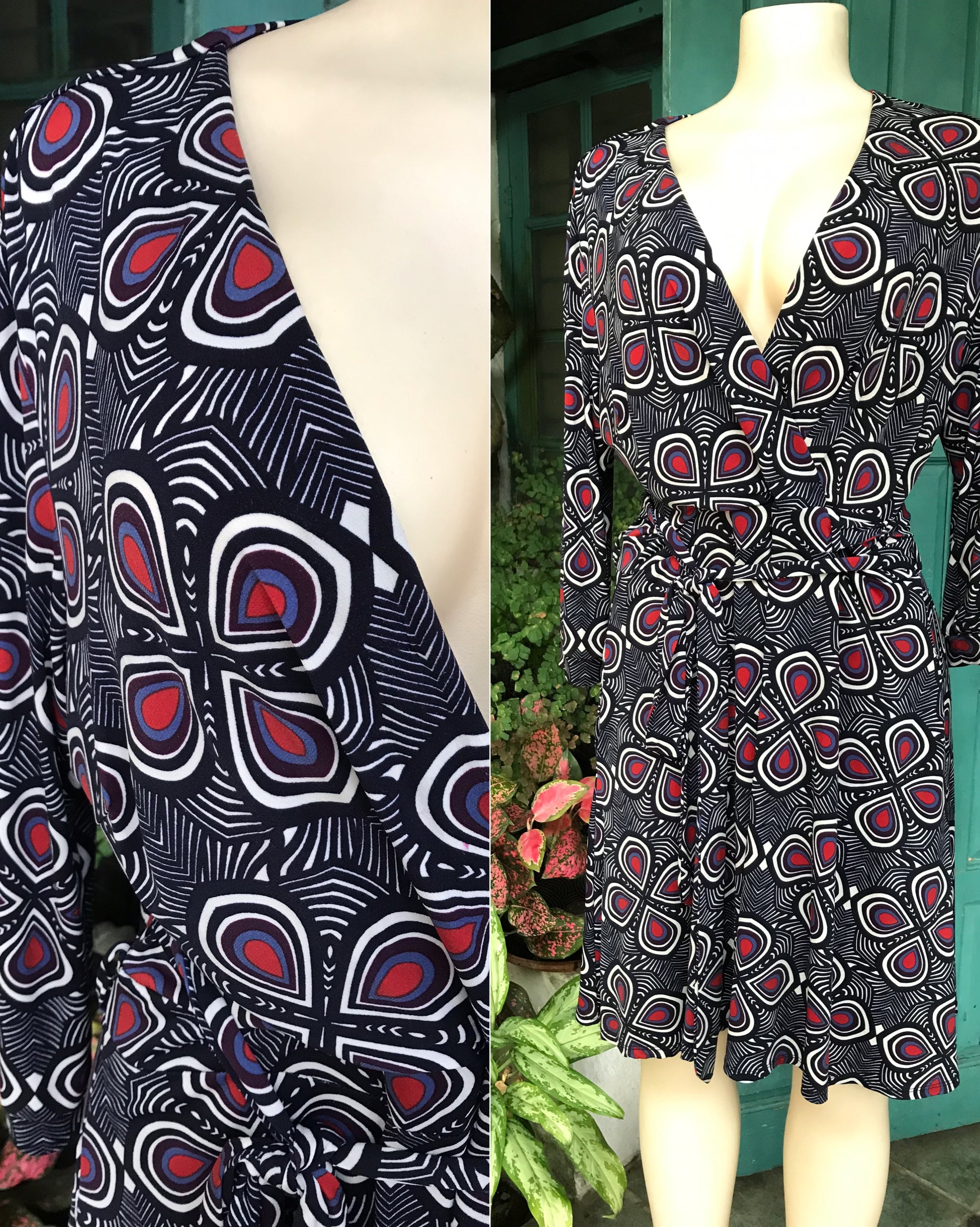 Navy red print stretchy dress Sleeveless XL