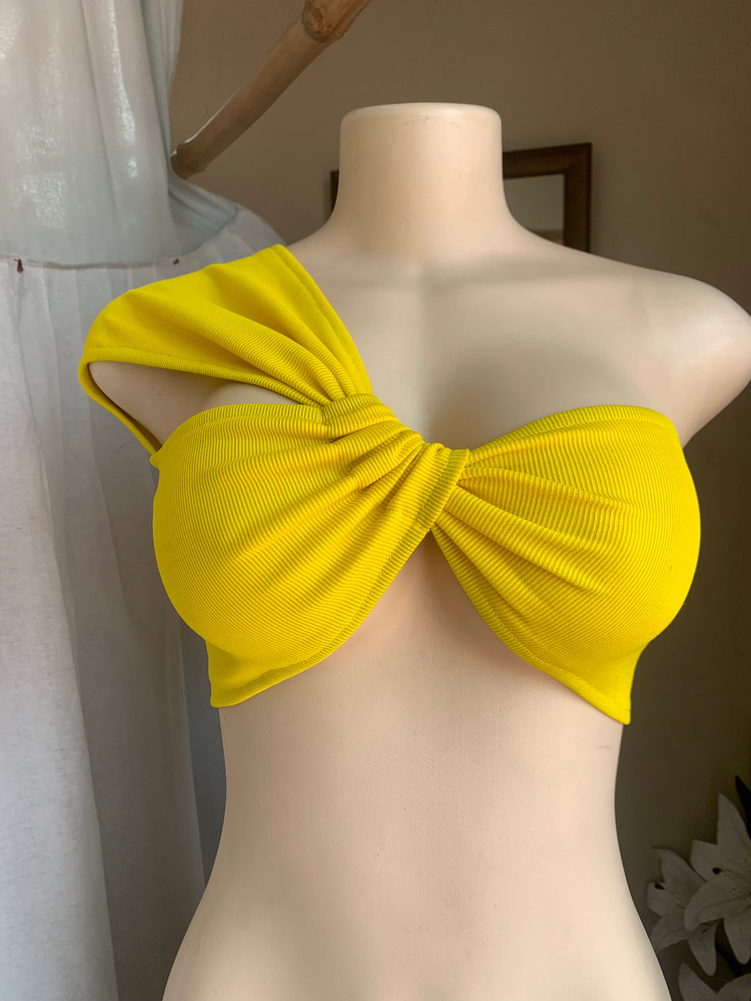 Bright yellow mini statement ribbed crop top … s