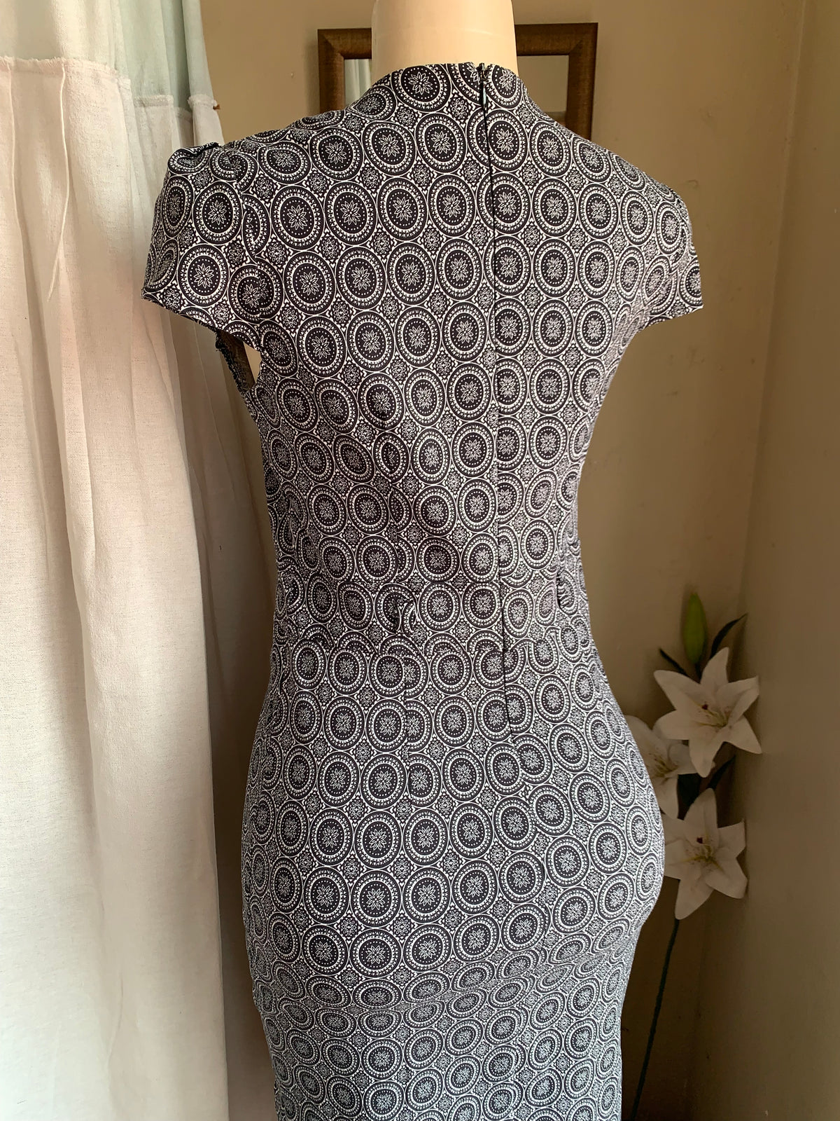 Black+White professional print dress M